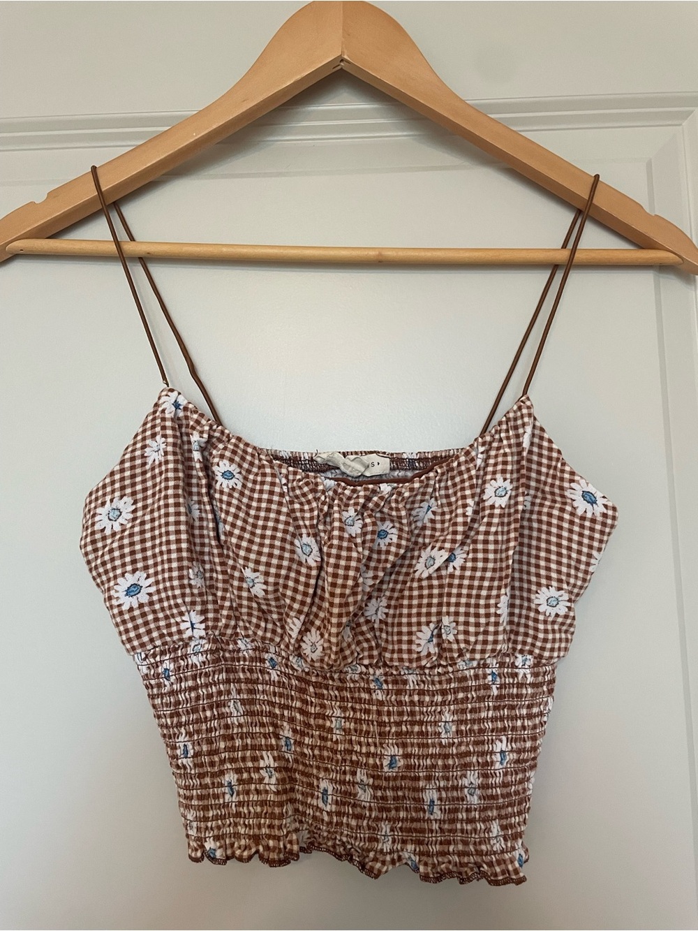 La Hearts Brown and White Gingham Floral Crop Top